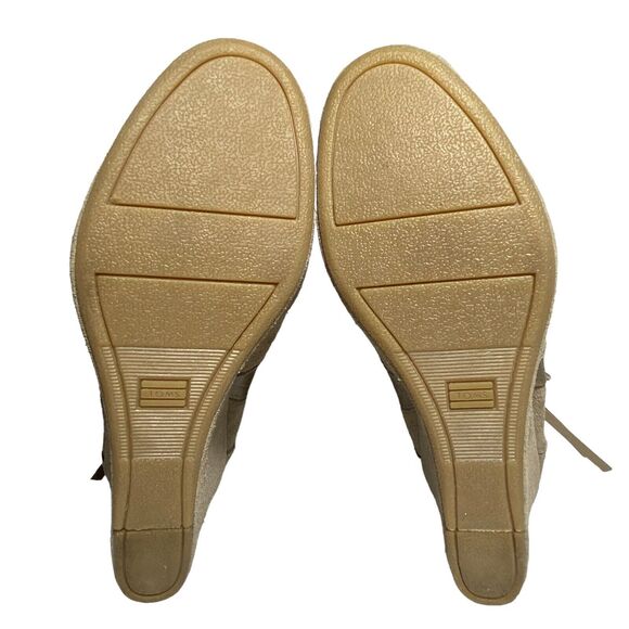 Toms Desert Taupe Beige Suede Croco Embossed Wedge Ankle Boots Women's 6 Zip Up - Picture 10 of 13